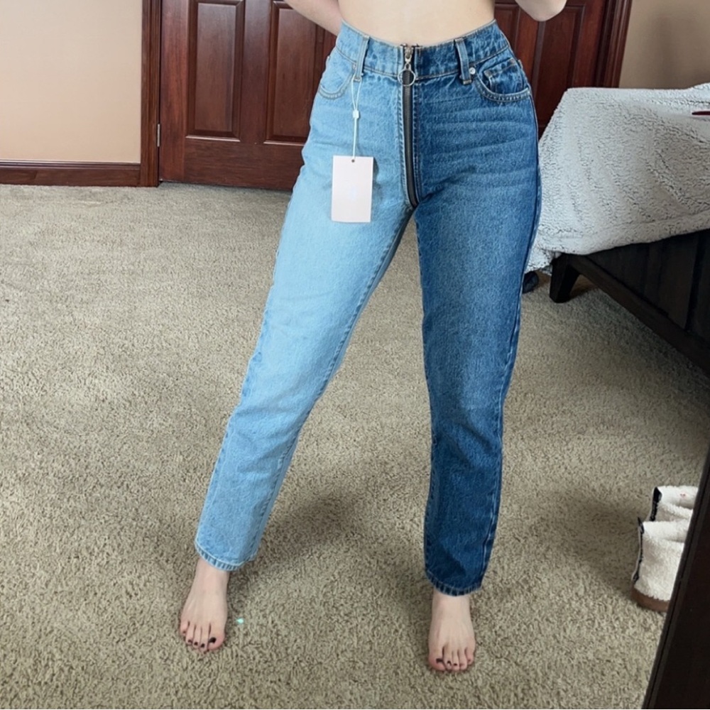 REVICE High Rise Two-Tone Denim Jeans